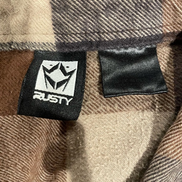 Vintage Y2K Rusty Men's Casual Brown and Cream Checkered Shirt - Picture 3 of 10